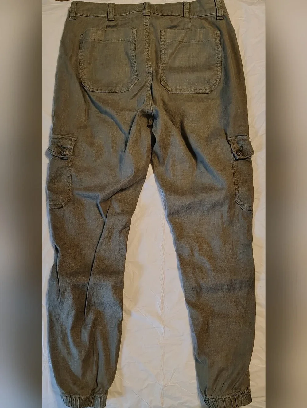 Evereve Olive Linen Blend Cargo Cropped Joggers Size 27